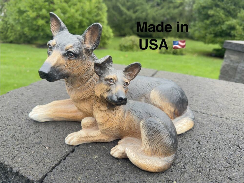 VTG 1990 HOMCO German Shepherd & Puppy Resin Statue Dog Figurine Made In USA